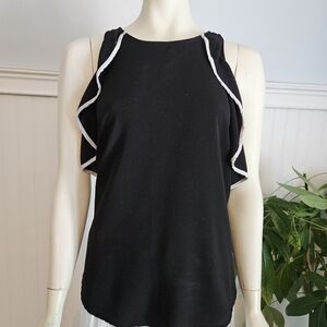 Black Sleeveless Top with White Trim